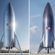 Diseño del prototipo de Starship (derecha) e imagen real del mismo (izquierda)